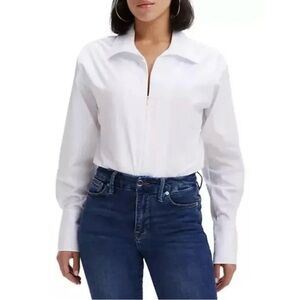 Good American Zip-front Pointed Collar Poplin Bodysuit in White 3